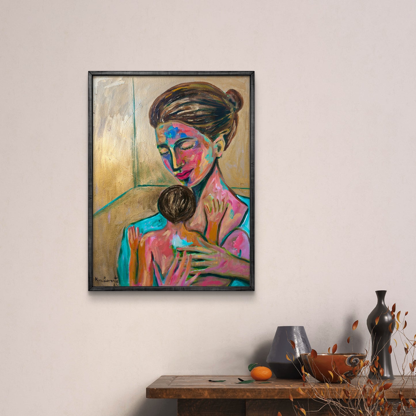 Maternidad en oro y azul
