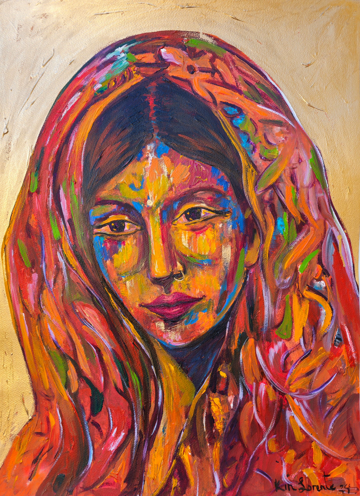 Retrato en rojo y oro