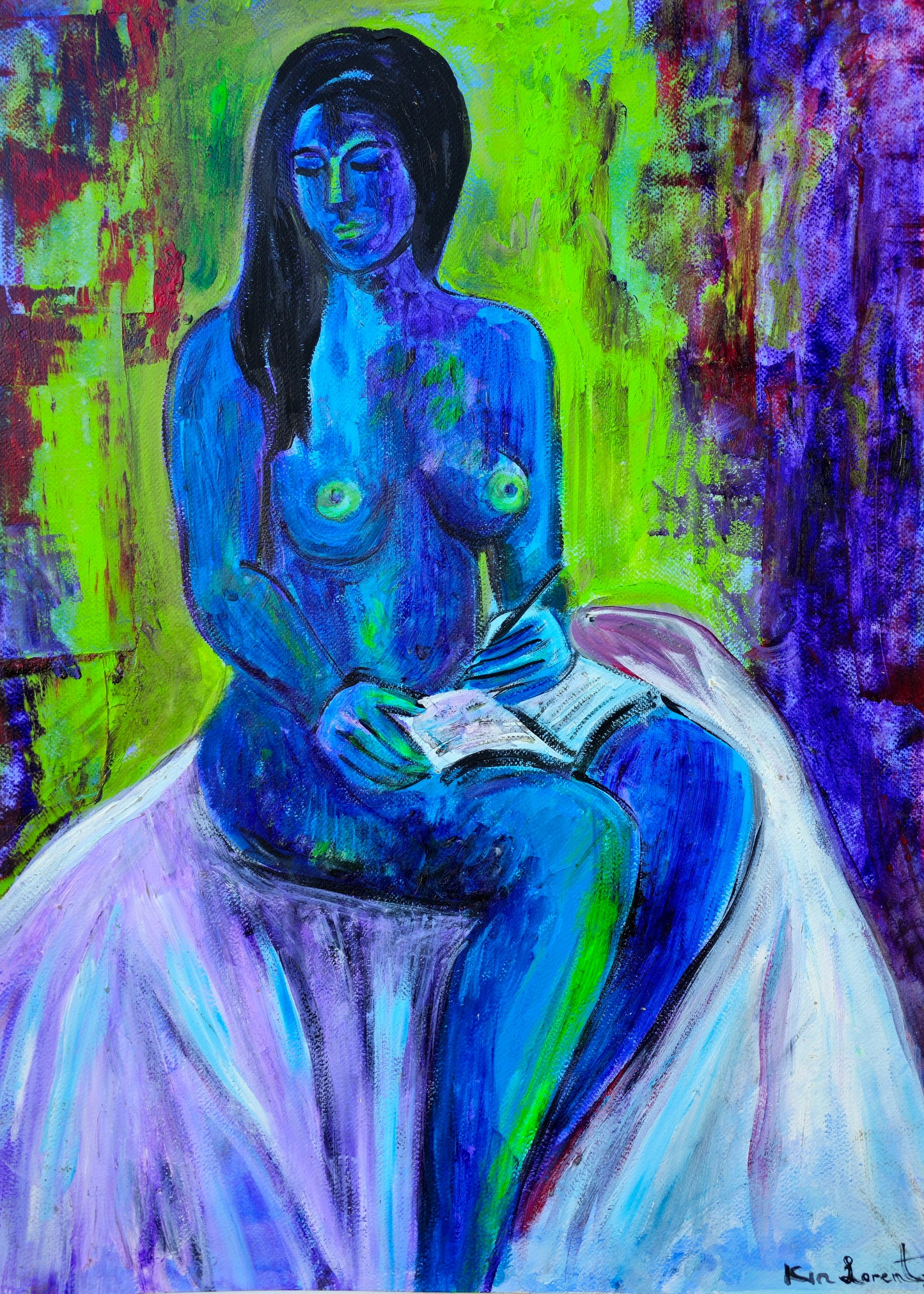 Desnudo en verde y azul