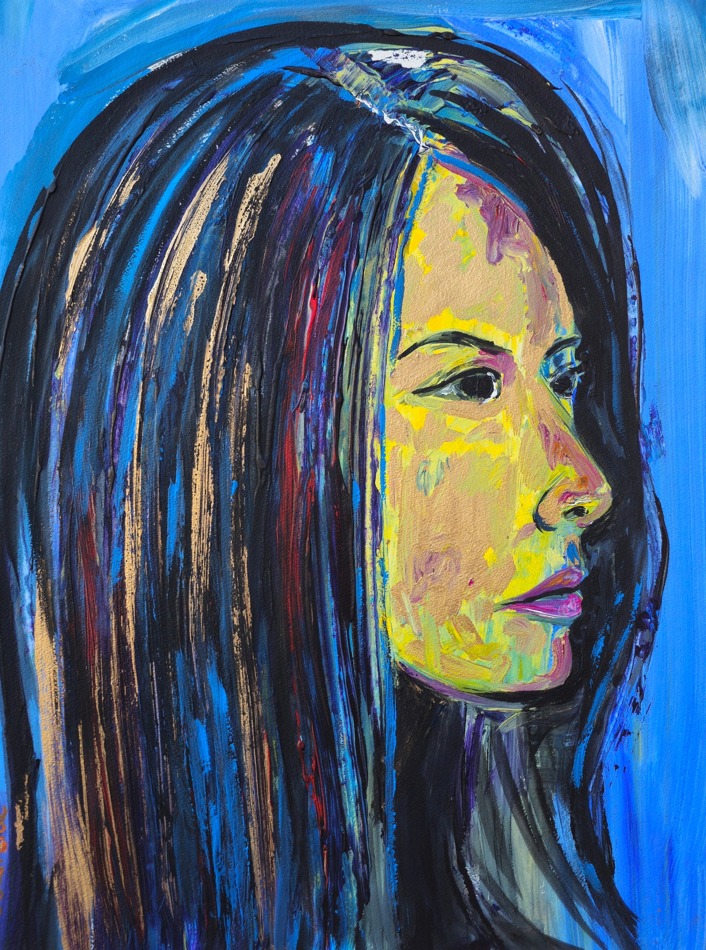 Retrato en amarillo y azul