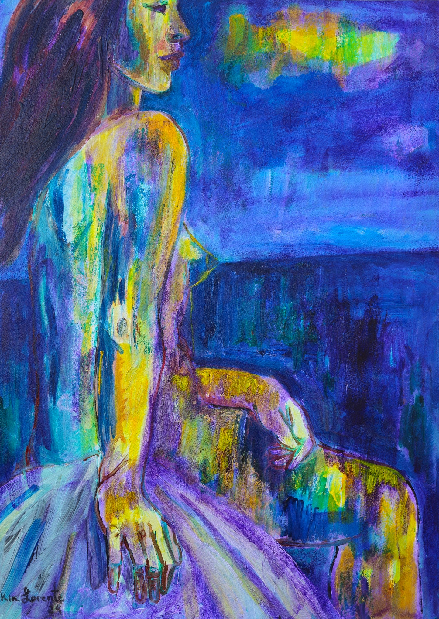 Desnudo en azul y amarillo