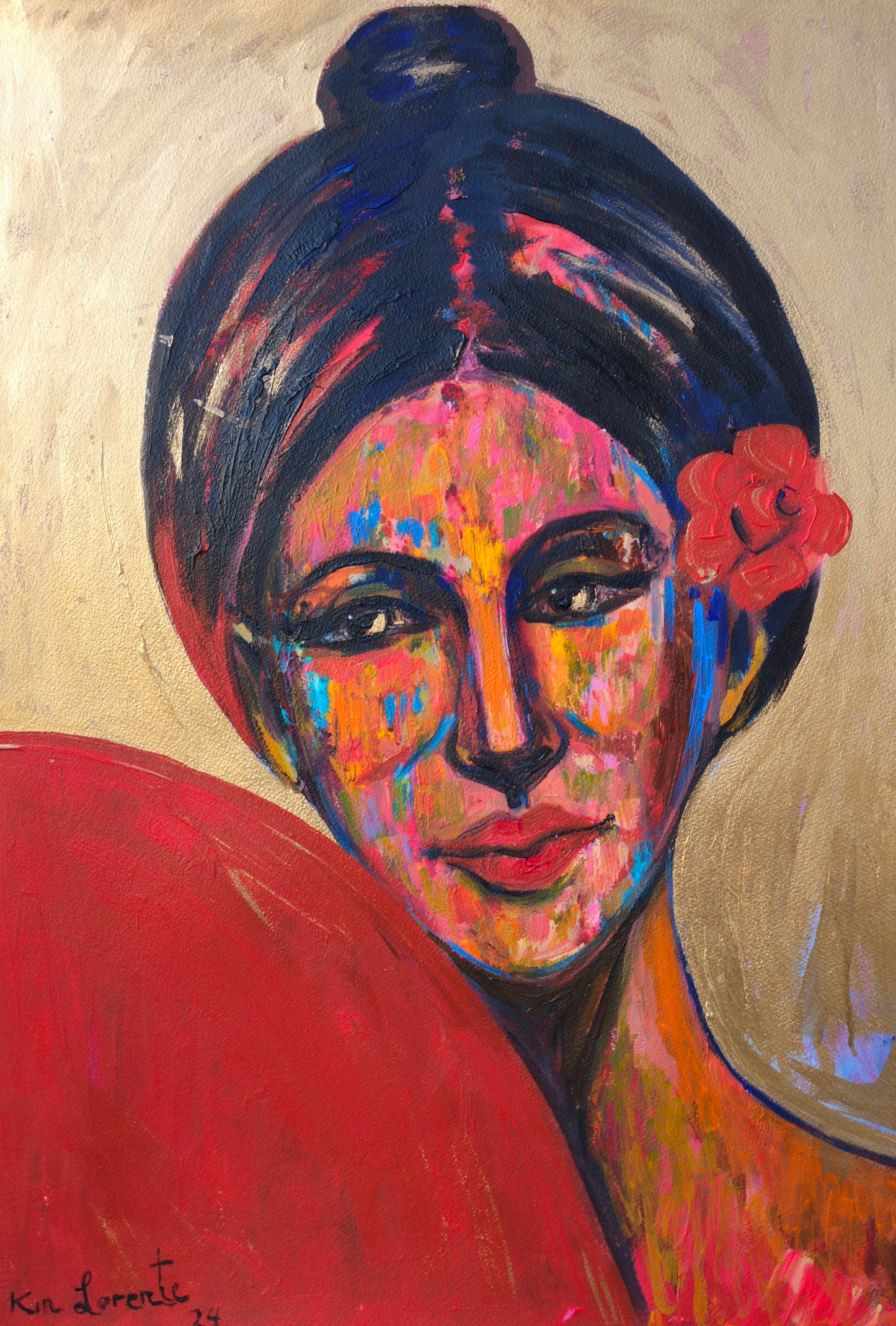 Flamenca en rojo y oro