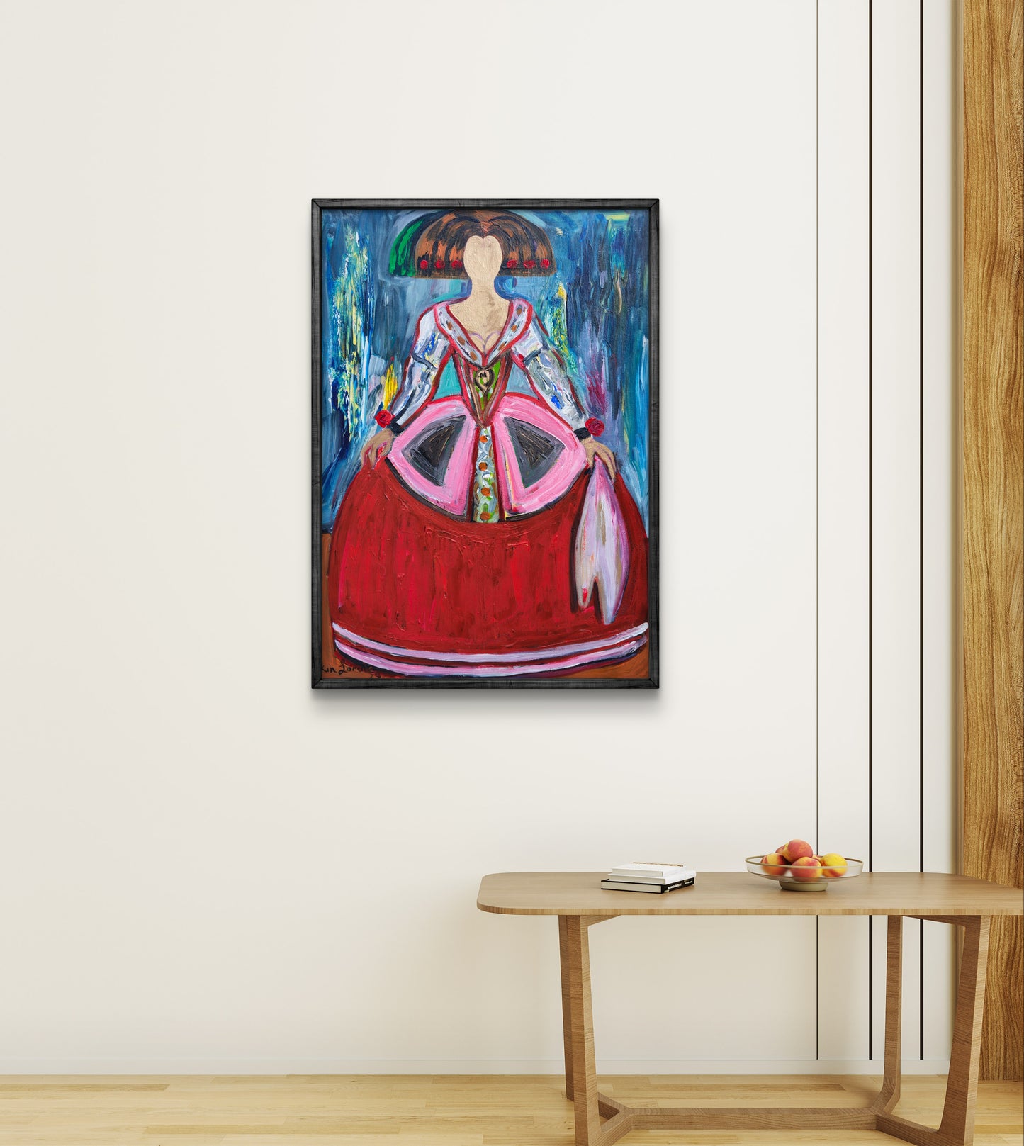 Menina en rojo y azul