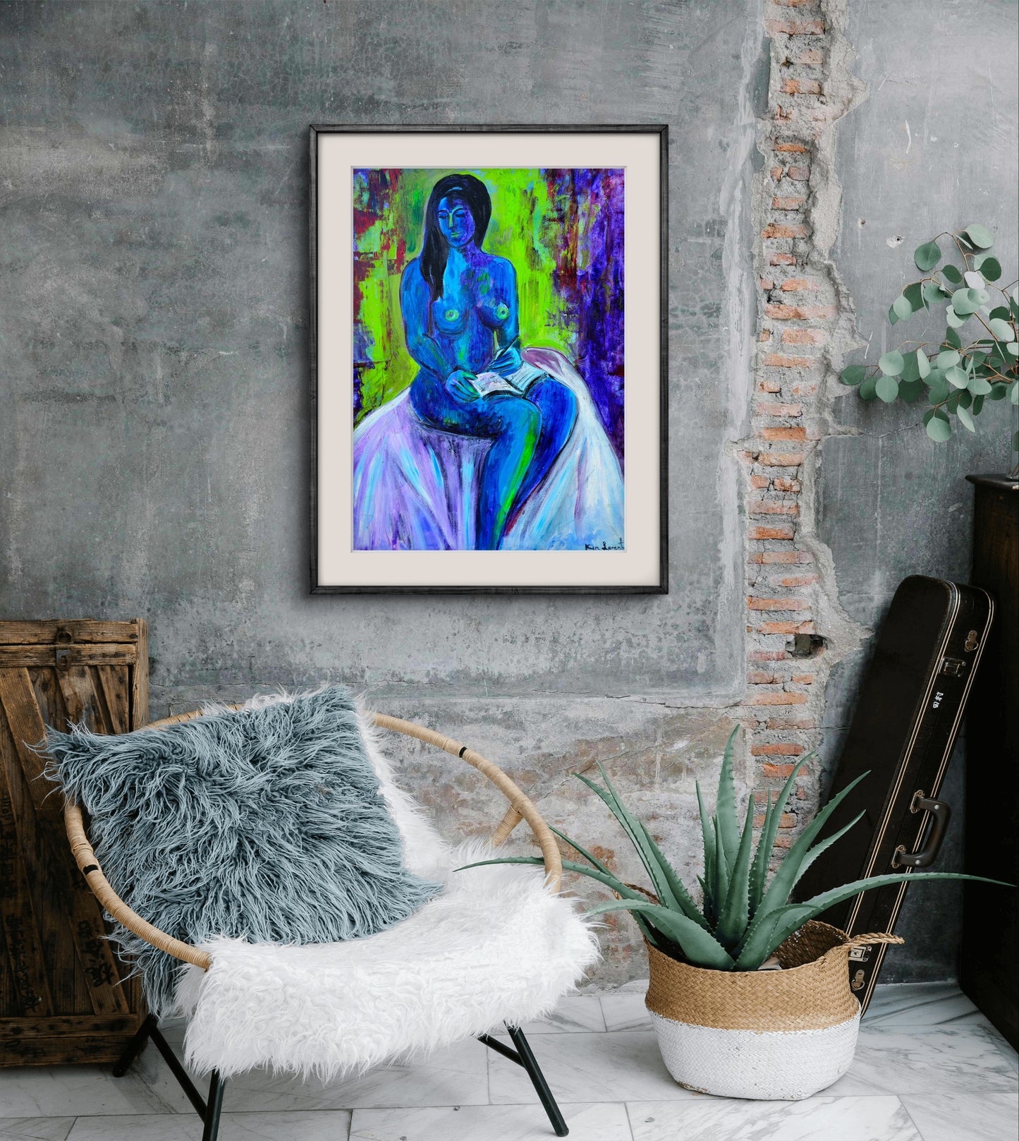 Desnudo en verde y azul