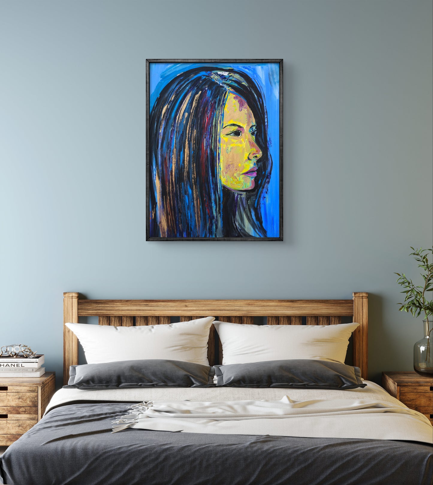 Retrato en amarillo y azul