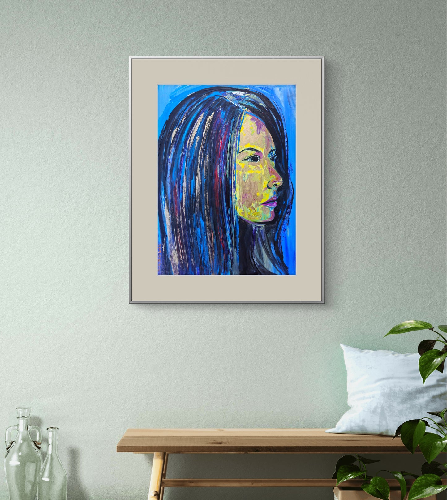 Retrato en amarillo y azul