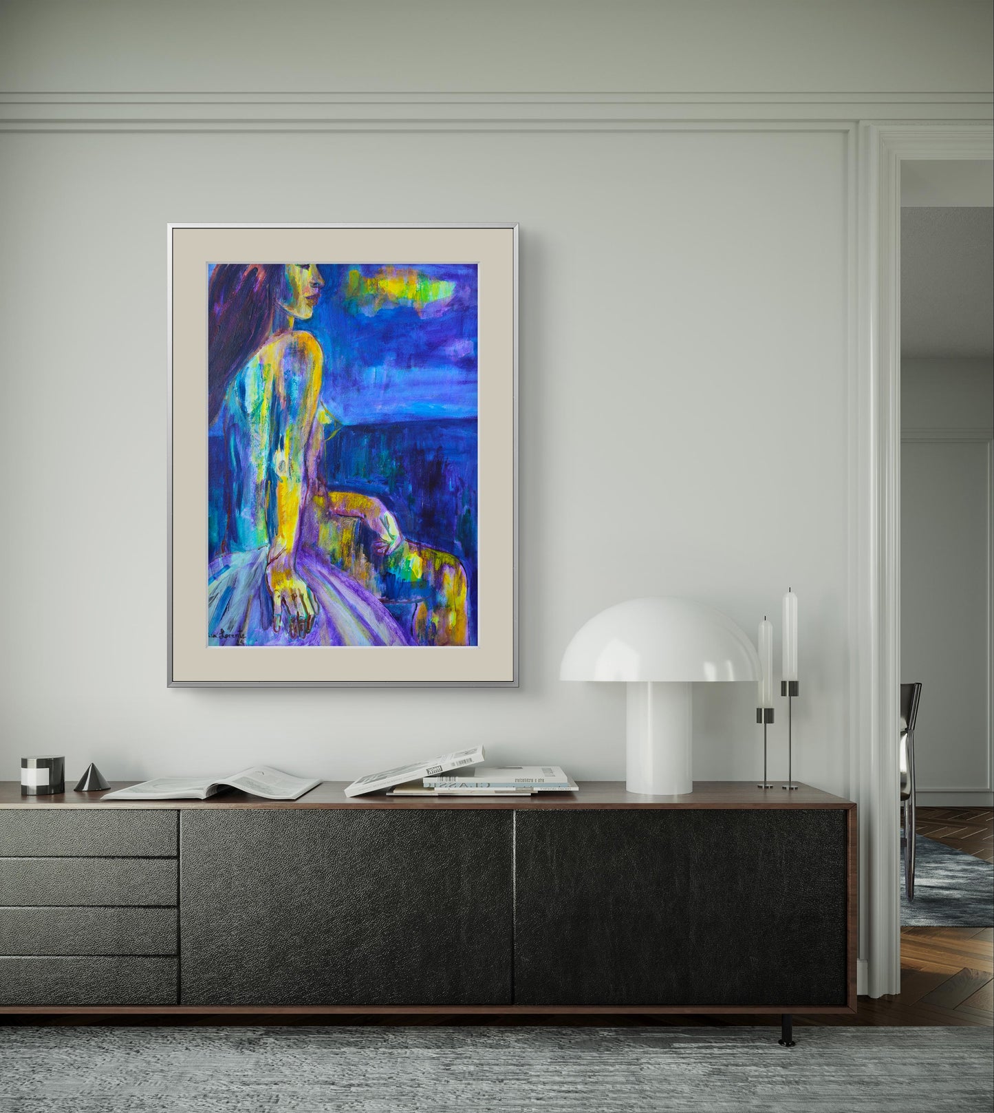 Desnudo en azul y amarillo