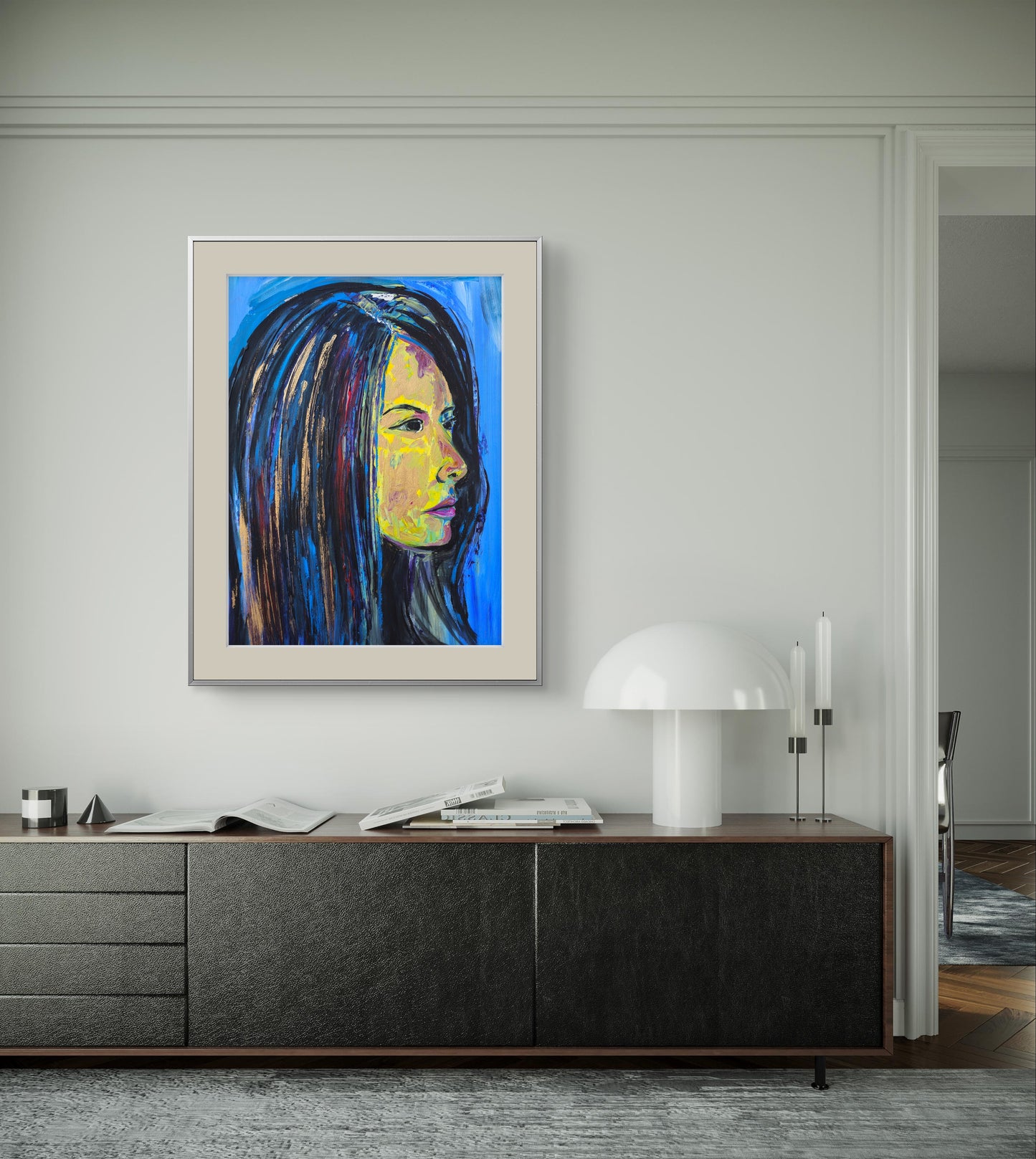 Retrato en amarillo y azul