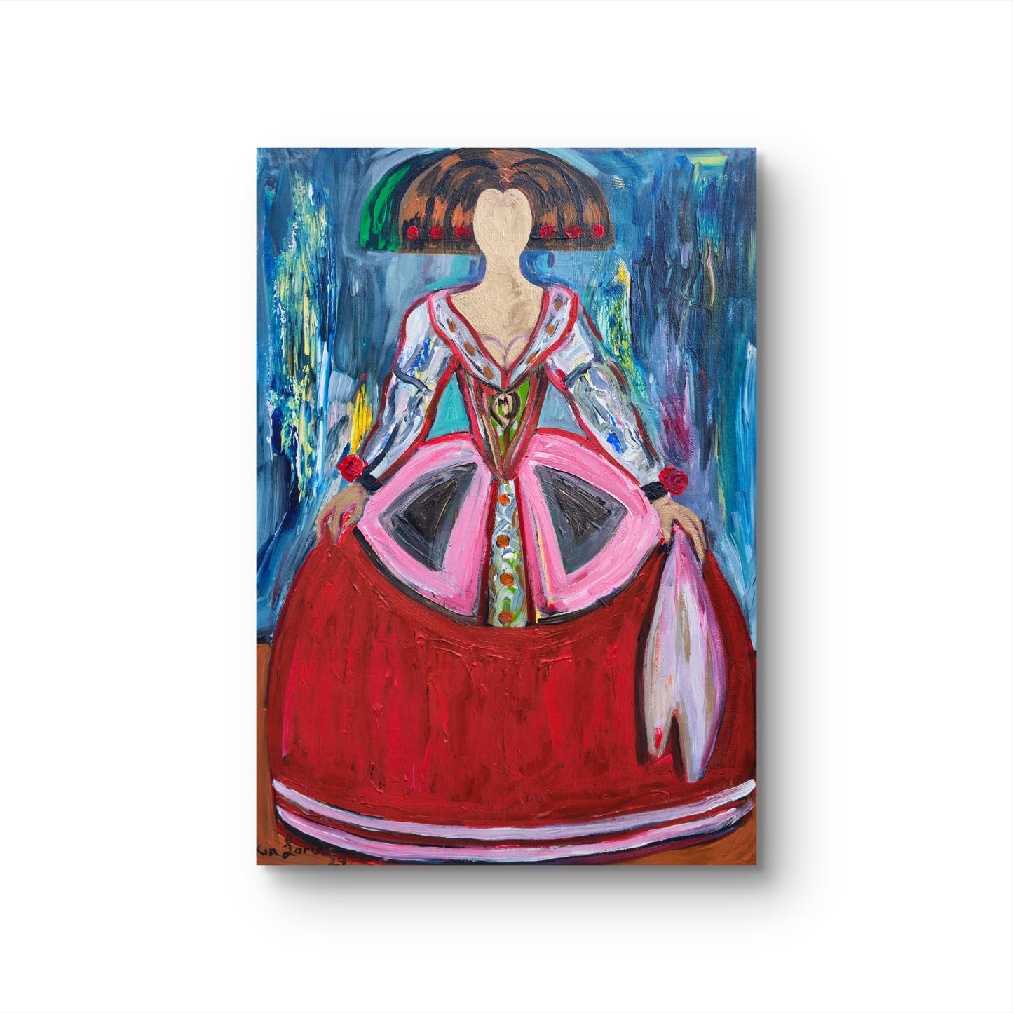 Menina en rojo y azul