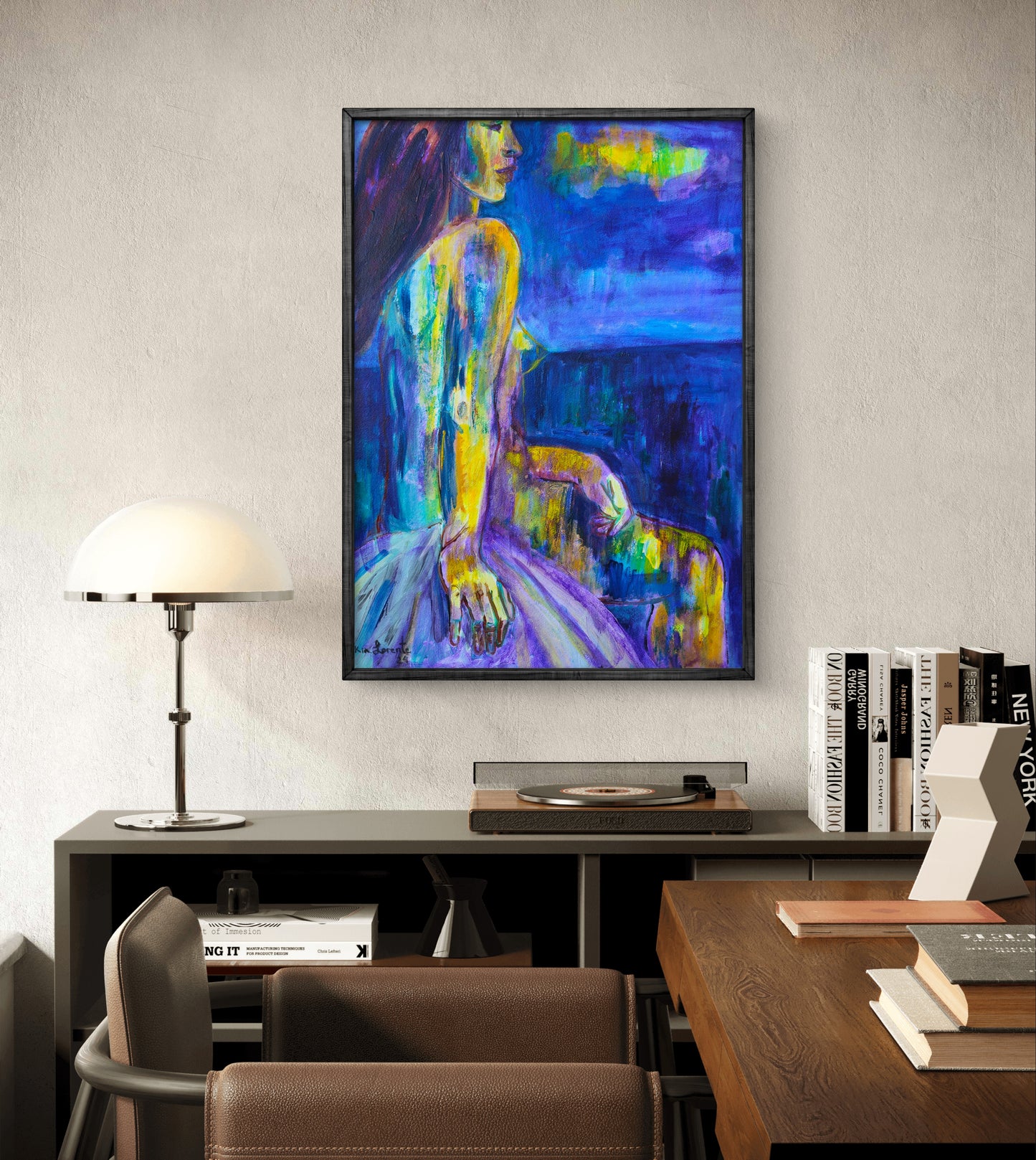 Desnudo en azul y amarillo