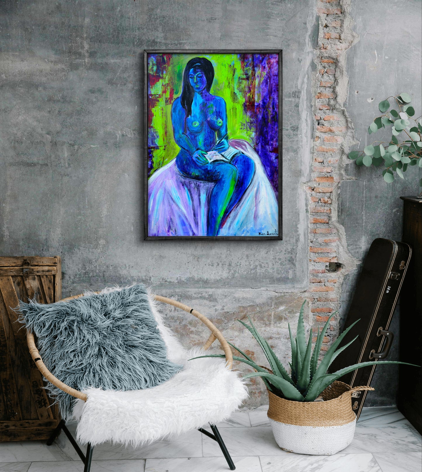 Desnudo en verde y azul