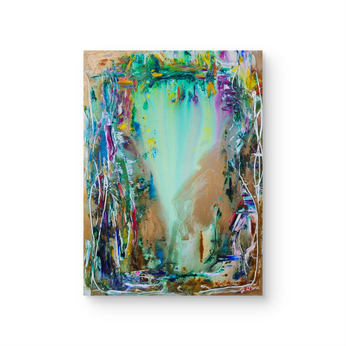Universal waterfall in green and gold
